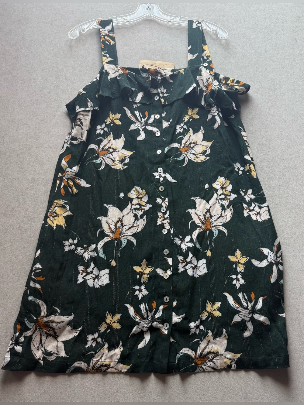knot sisters Green Floral Button-Front Dress with Yellow Accents